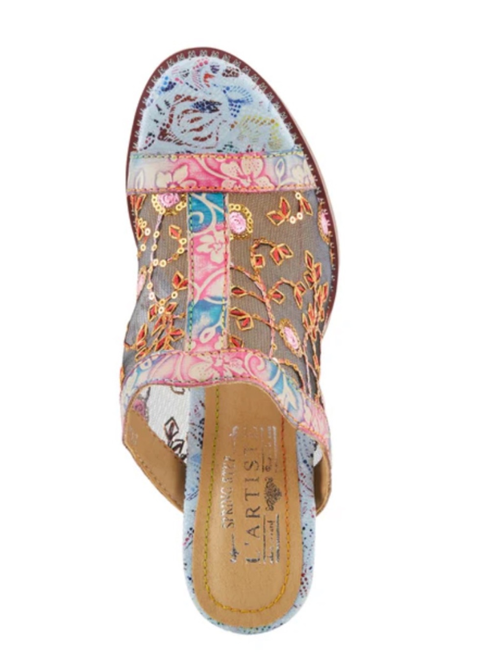 L'ARTISTE Lovely Miss Blum Sandals In Blue Multi Pink Floral Embroidery - Picture 5 of 8